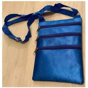 Blue Triple Zip Crossbody Wallet Bag | Travel Purse | Boho Y2K Minimalist